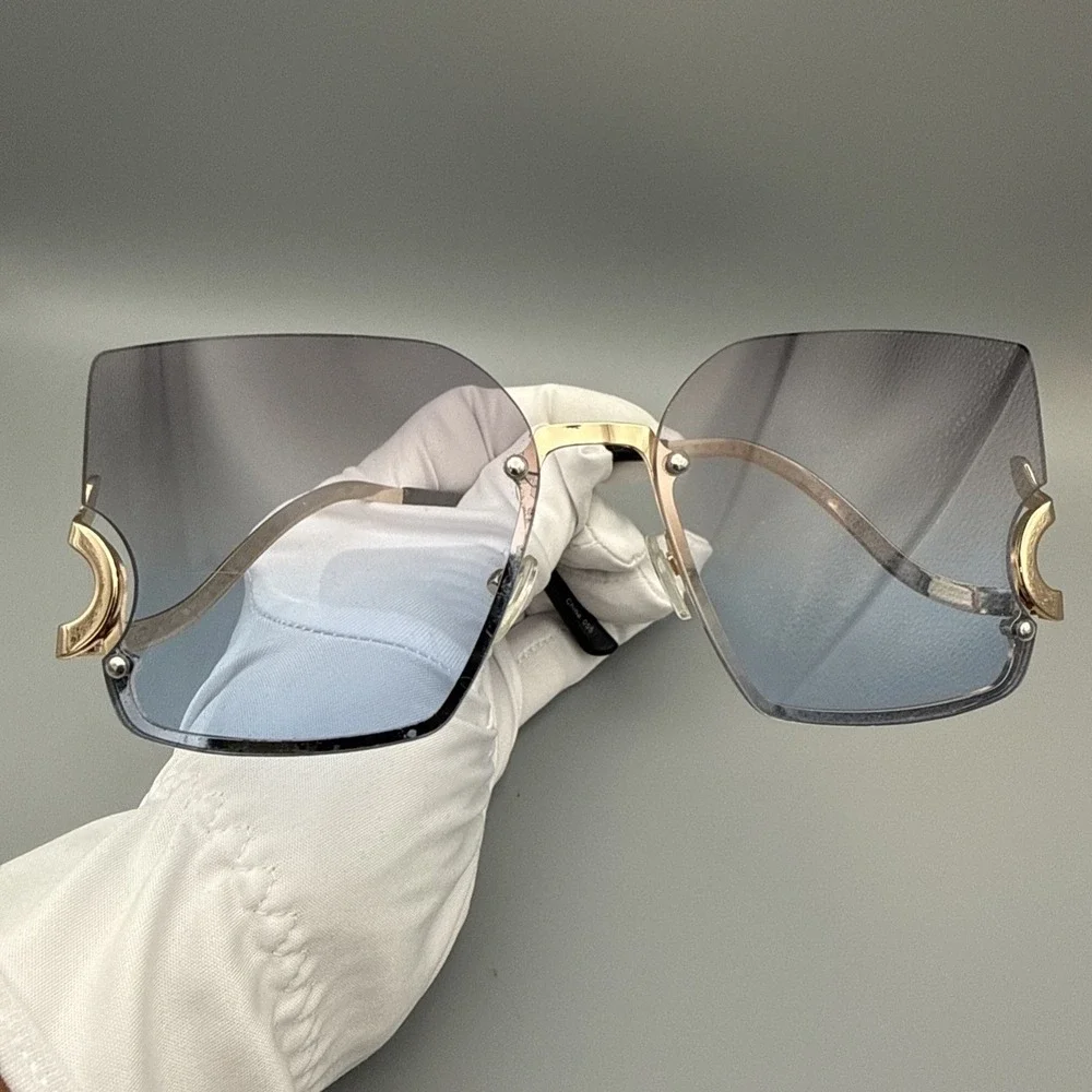 Super OVERSIZED XXL Very Large Square Gold Baroque Designer Sunglasses-Jackie-O